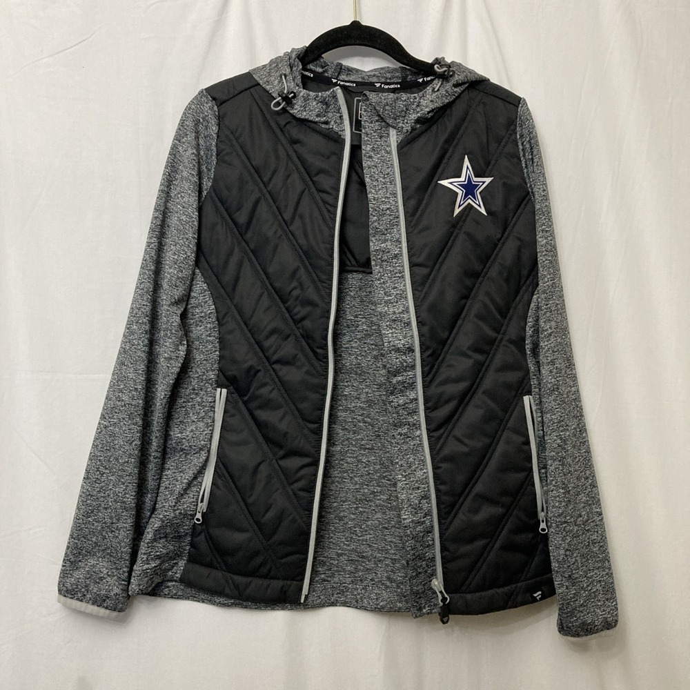 Fanatics Dallas Cowboys Women‎ Heathered Gray & Black Full Zip Hooded Jacket - M